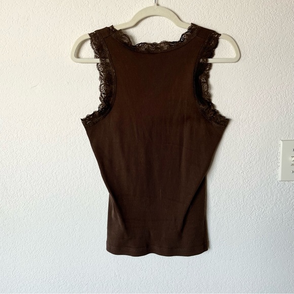 Y2K 2000s mcbling chocolate brown lace Alamo tank top - Picture 3 of 3
